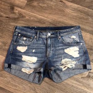 Distressed denim shorts